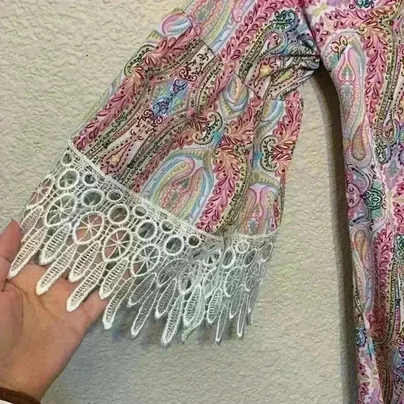 Win win Paisley half sleeve lace tunic sz s/m boho hippie casual y2k 90s concert - Picture 3 of 7